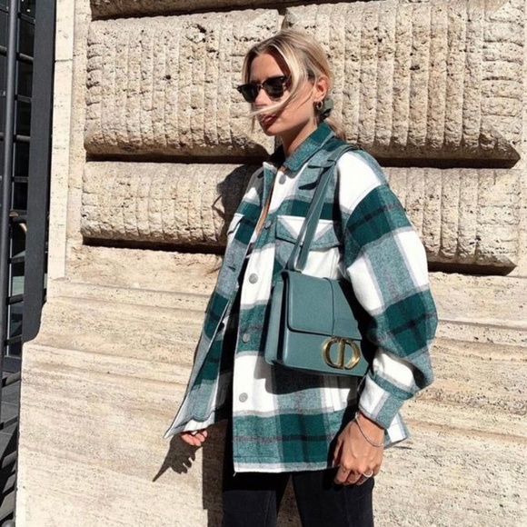 Green Wool Blend Waffle Knit Overshirt Shacket Coat - Picture 5 of 11